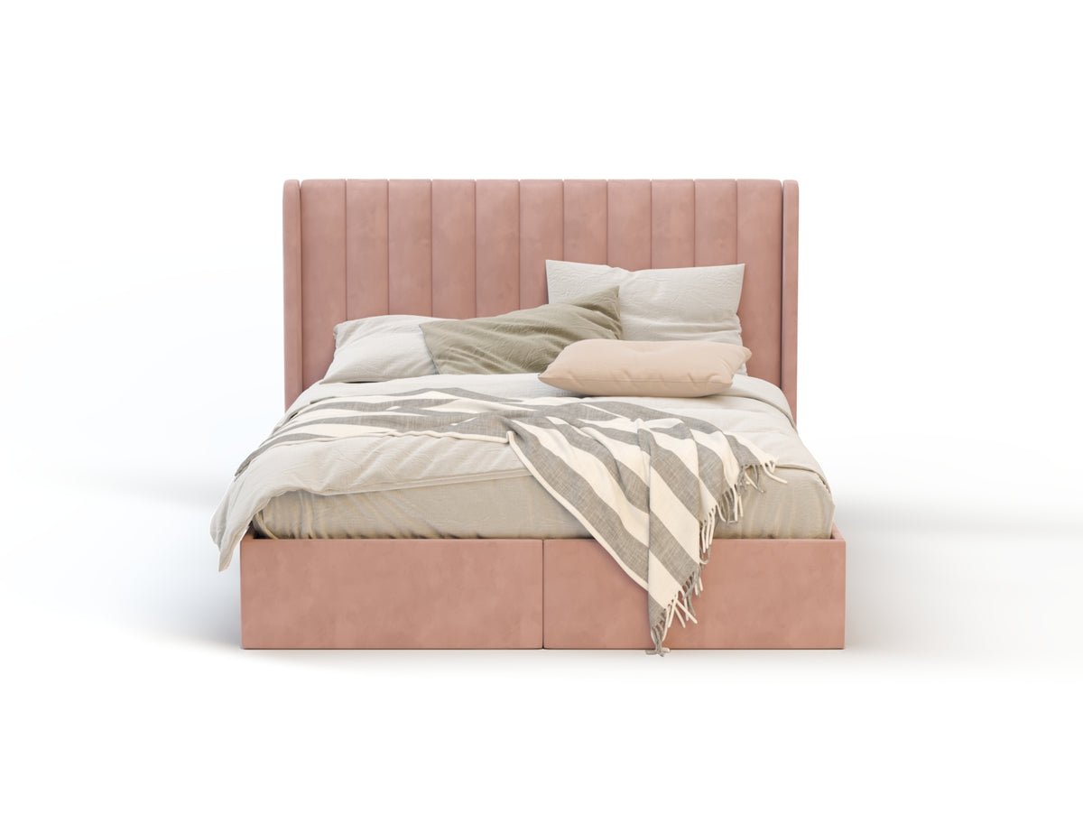 Tulawie Beige Pink Velvet Drawer Bed Frame