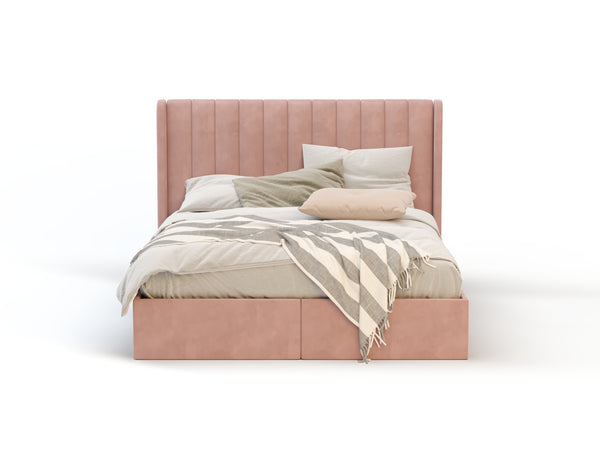 Tulawie Beige Pink Velvet Drawer Bed Frame