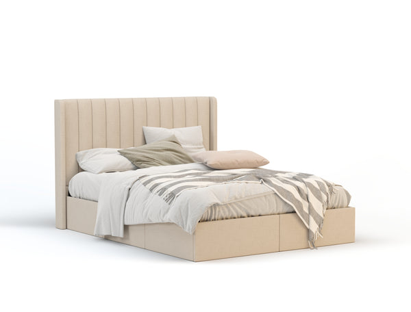 Tulawie Beige White Oak Drawer Bed Frame
