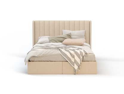 Tulawie Beige White Oak Drawer Bed Frame