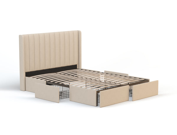 Tulawie Beige White Oak Drawer Bed Frame