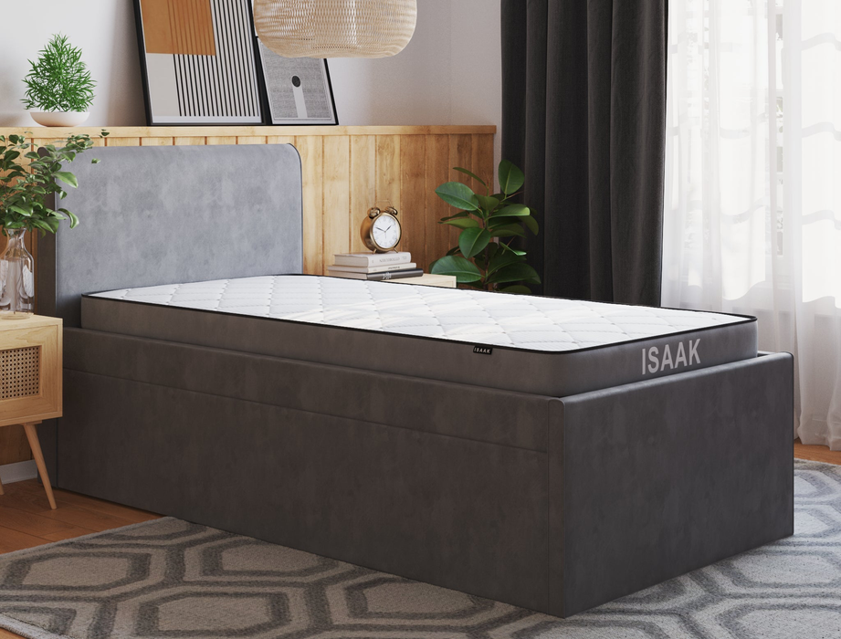 top view of a king single mattress on a bed frame in a bedroom from Isaak 2