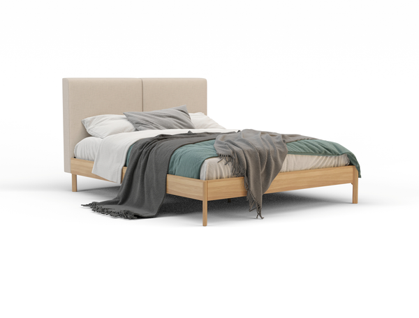 Isaak Beige White Oak Natural Queen Bed Frame