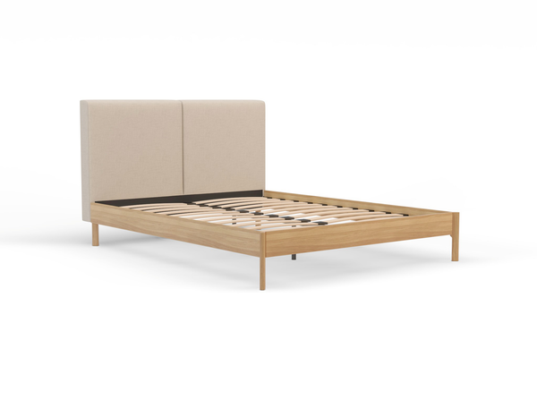 Isaak Beige White Oak Natural Queen Bed Frame
