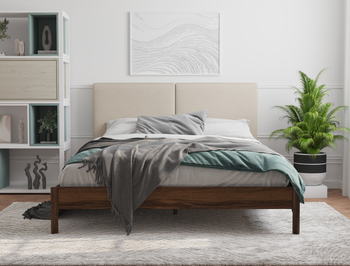 Isaak Beige White Oak Walnut Double Bed Frame