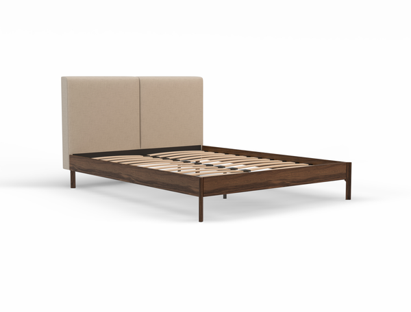 Isaak Beige White Oak Walnut Double Bed Frame
