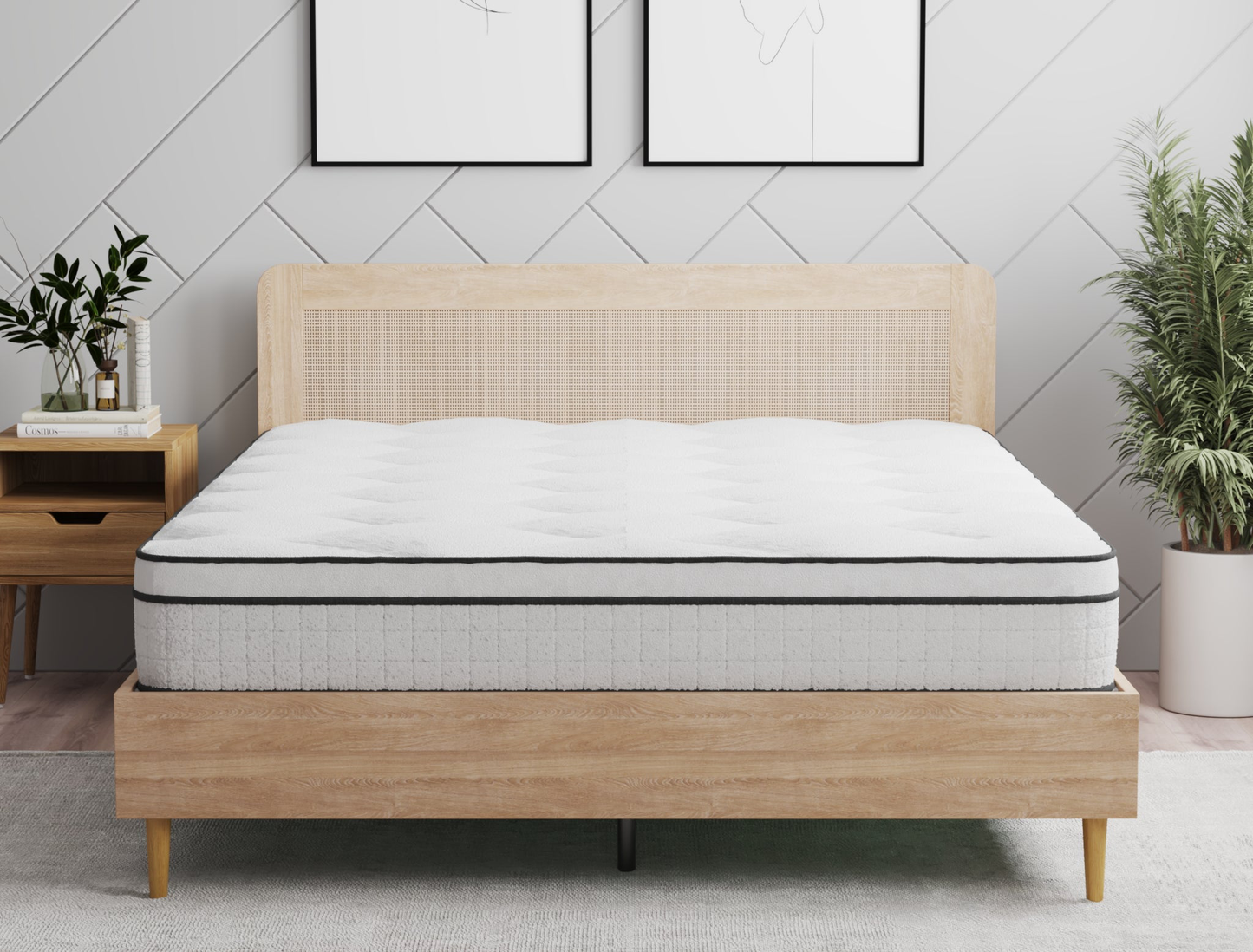 front view of a double mattress on a bed frame in a bedroom from Isaak