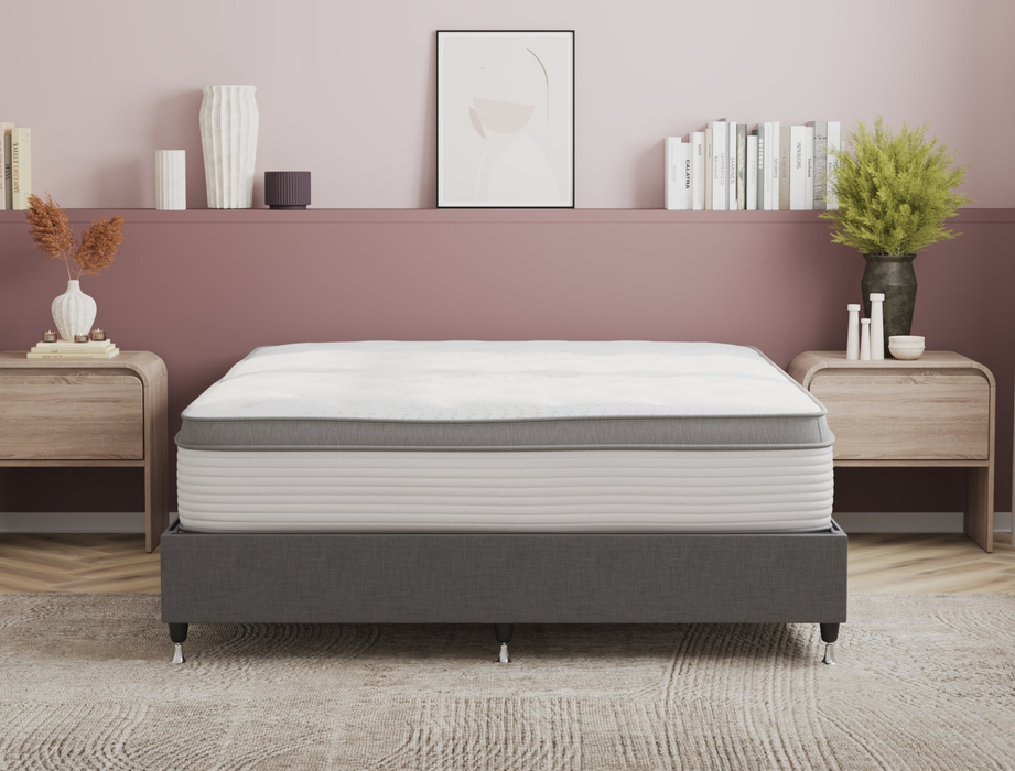 front view of a double mattress on a bed frame in a bedroom from Isaak