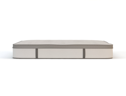 side view of a king mattress in a white background