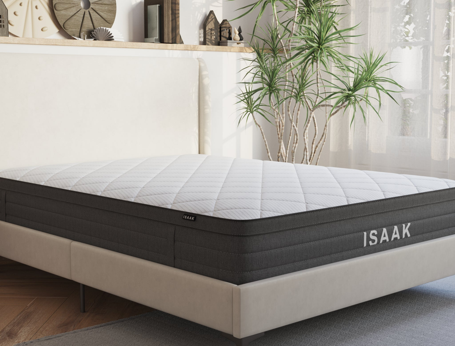 top view of a double mattress on a bed frame in a bedroom from Isaak 2