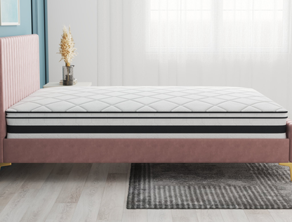 side view of a double mattress on a bed frame in a bedroom from Isaak