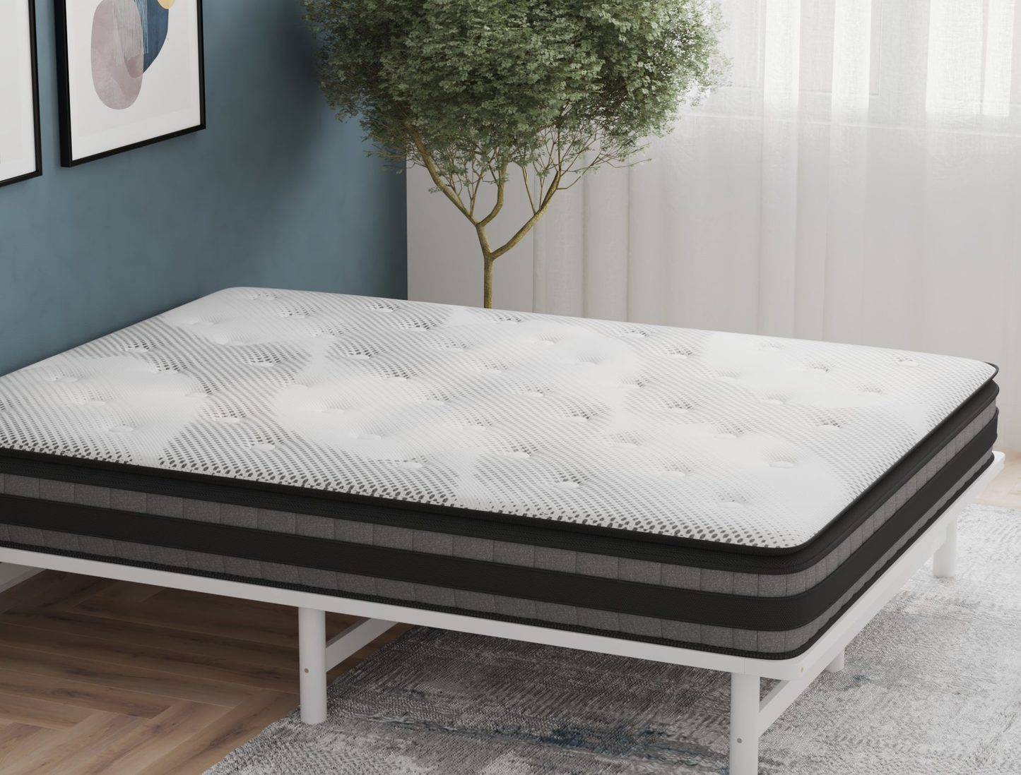 top view of a double mattress on a bed frame in a bedroom from Isaak 2