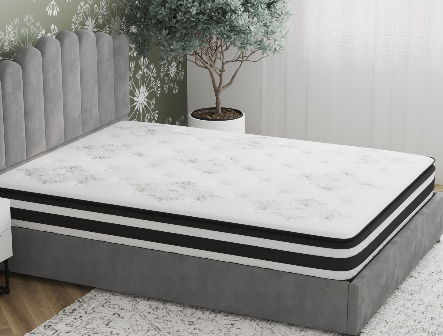 top view of a double mattress on a bed frame in a bedroom from Isaak 2