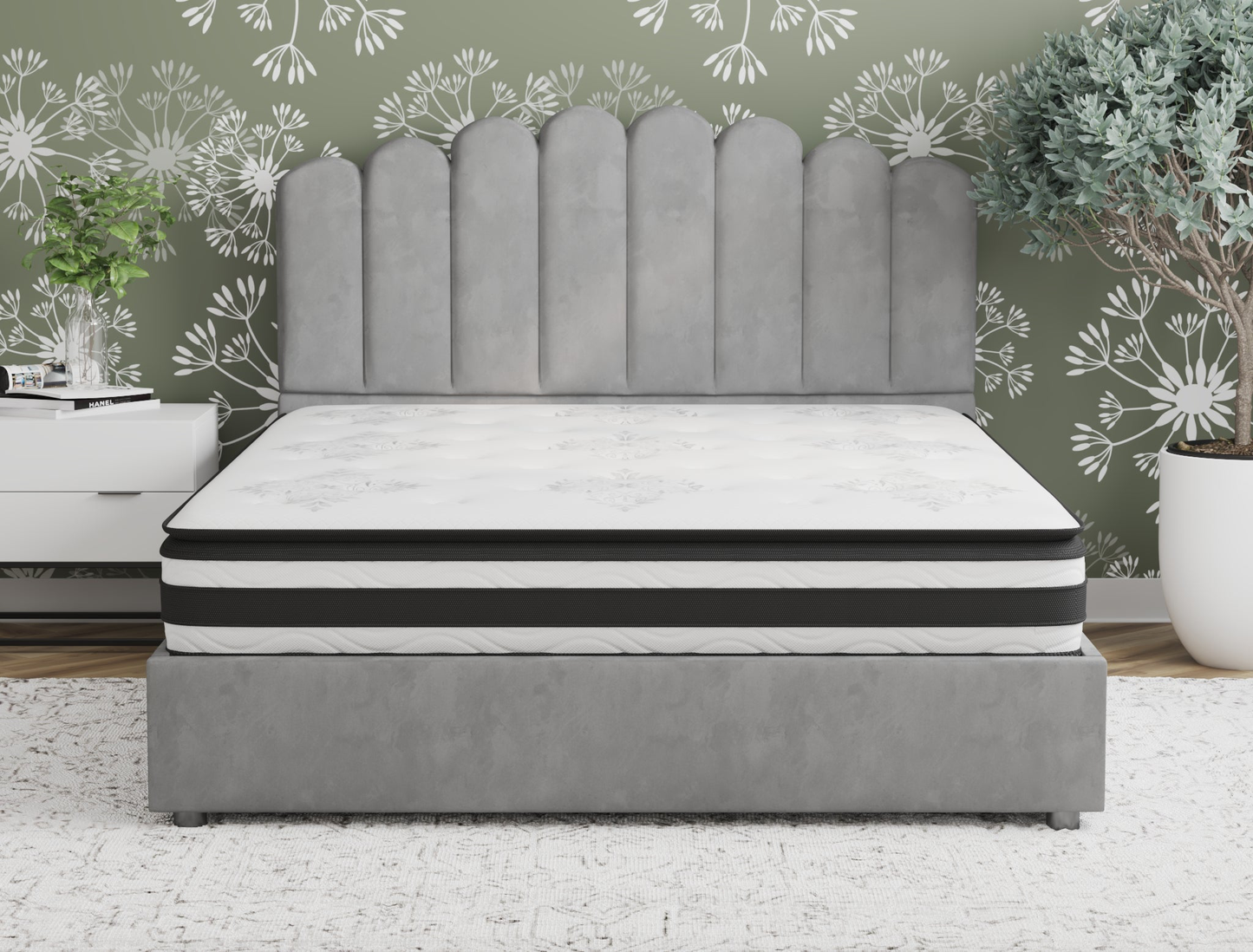 front view of a double mattress on a bed frame in a bedroom from Isaak