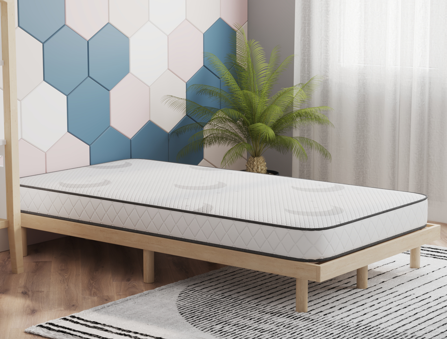 top view of a double mattress on a bed frame in a bedroom from Isaak