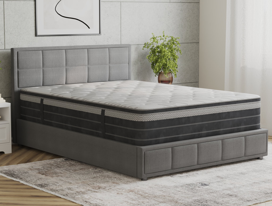 side view of a double mattress on a bed frame in a bedroom from Isaak