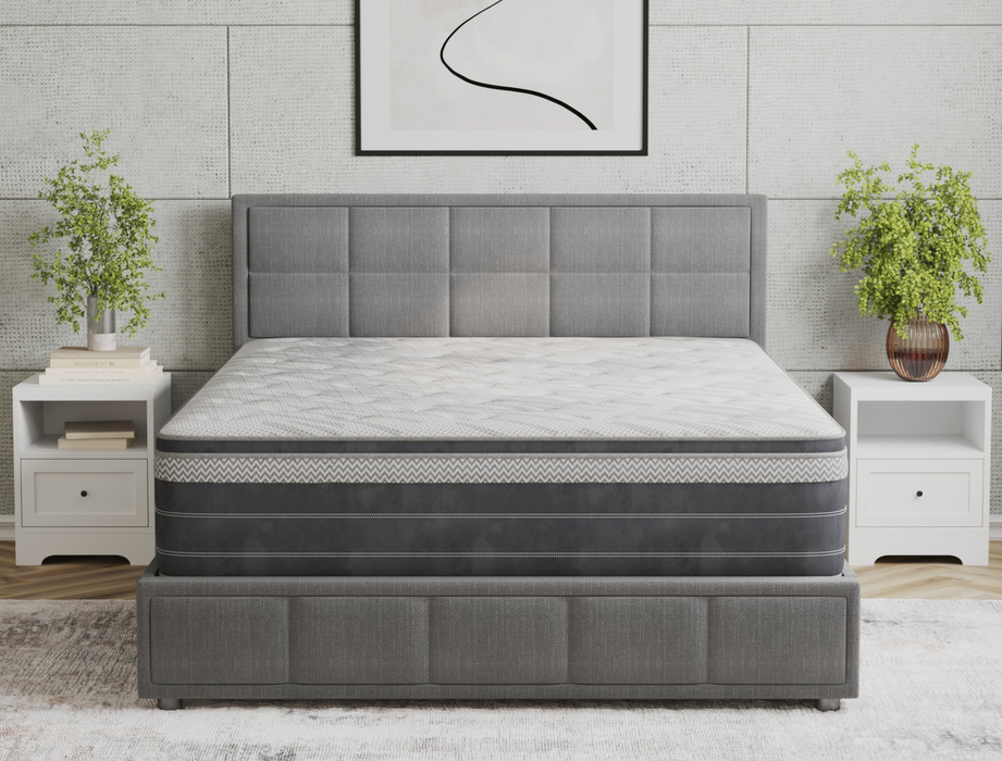 front view of a double mattress on a bed frame in a bedroom from Isaak