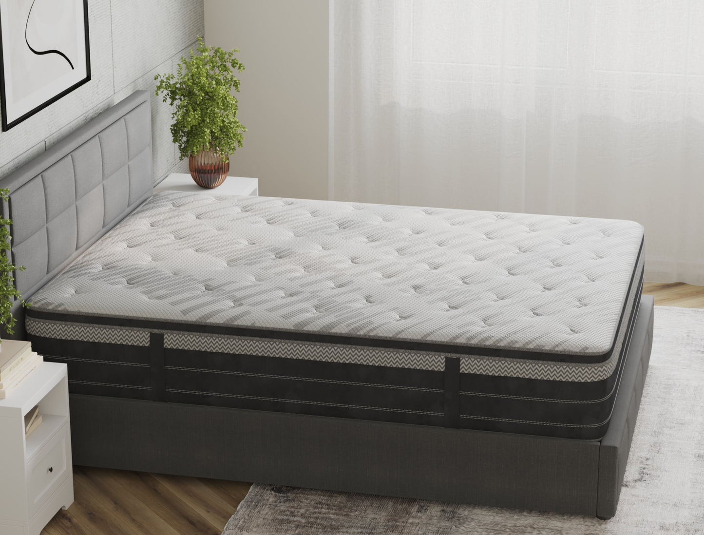 top view of a double mattress on a bed frame in a bedroom from Isaak