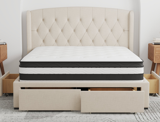 front view of a double mattress on a bed frame in a bedroom from Isaak