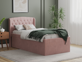 Jordanov Trundle Pink Velvet King Single Bed Frame