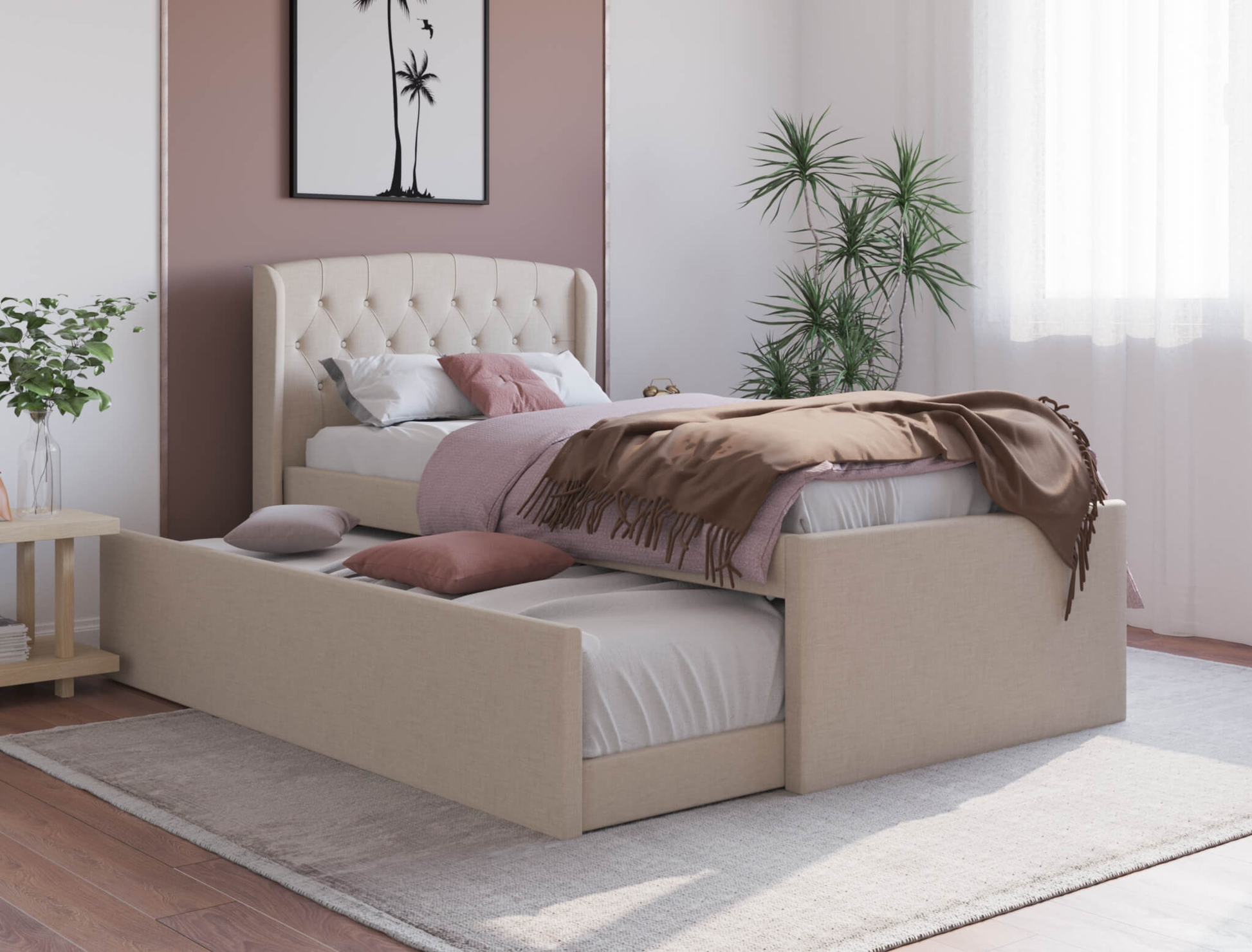 top view of a king single bed frame with mattress and pillows in a bedroom from Isaak