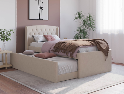 top view of a king single bed frame with mattress and pillows in a bedroom from Isaak