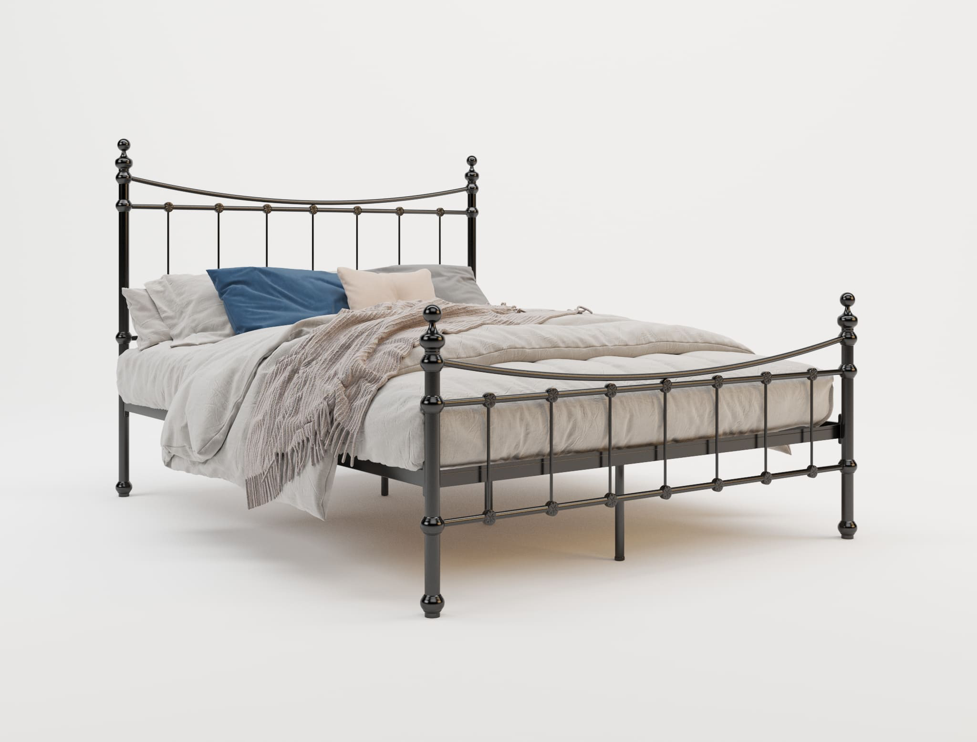 top view of a double bed frame with mattress and pillows in a white background from Isaak