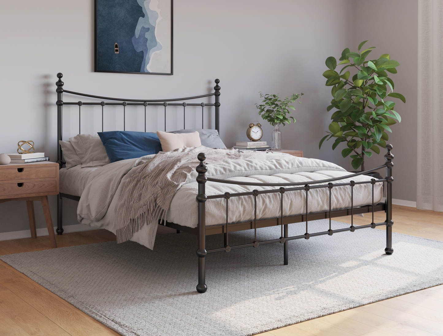 top view of a king single bed frame with mattress and pillows in a bedroom from Isaak