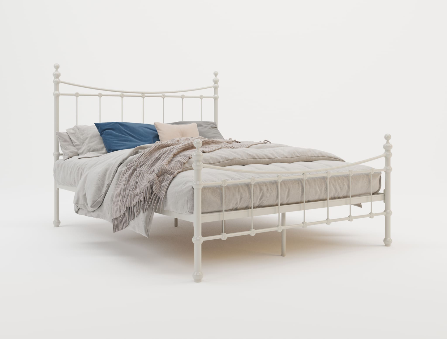 top view of a double bed frame with mattress and pillows in a white background from Isaak