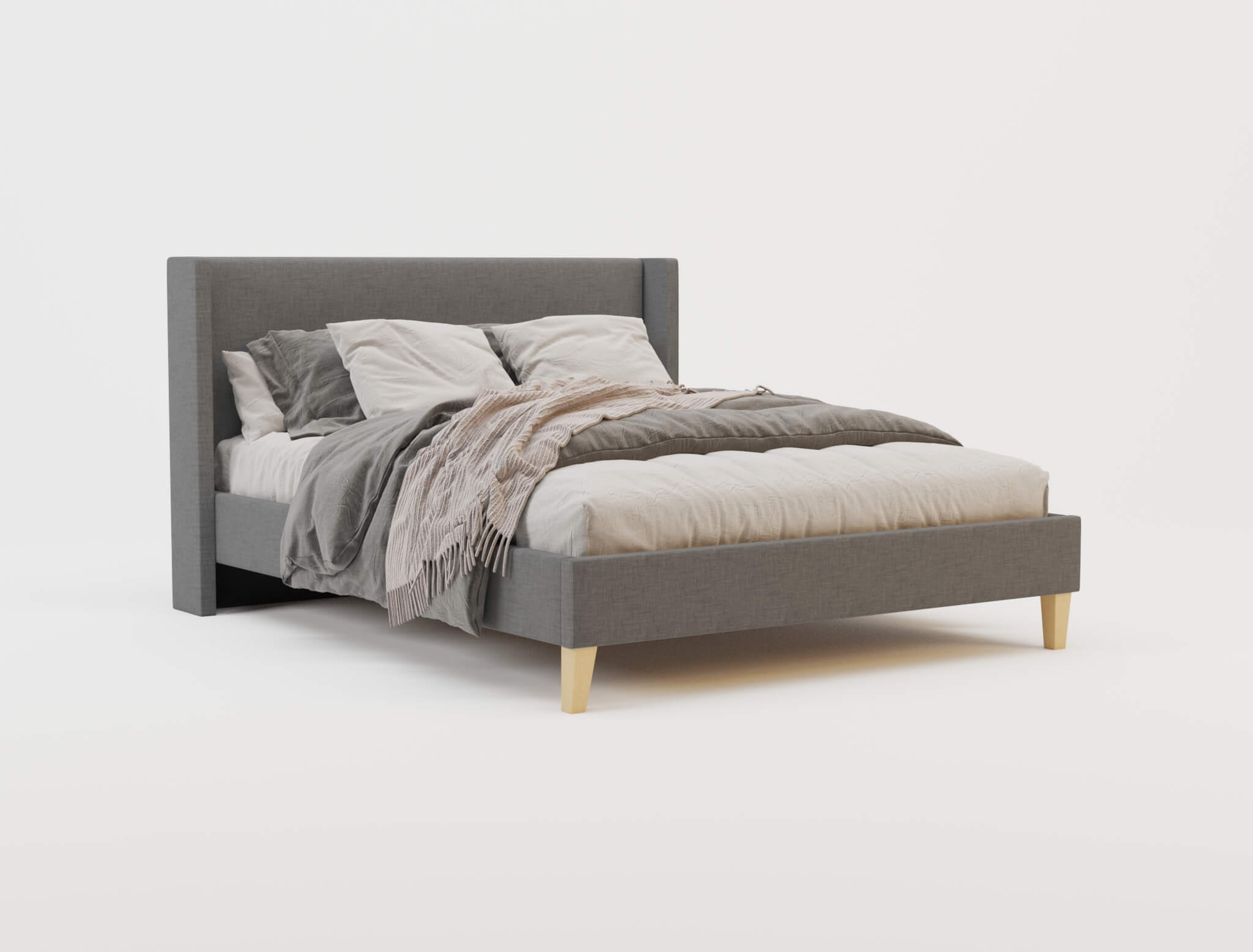 top view of a king bed frame with mattress and pillows in a white background from Isaak