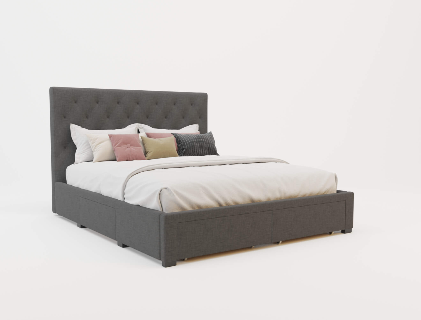 top view of a double bed frame with mattress and pillows in a white background from Isaak 2