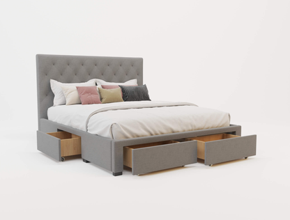 top view of a double bed frame with mattress and pillows in a white background from Isaak 2