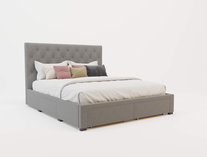 top view of a king bed frame with mattress and pillows in a white background from Isaak