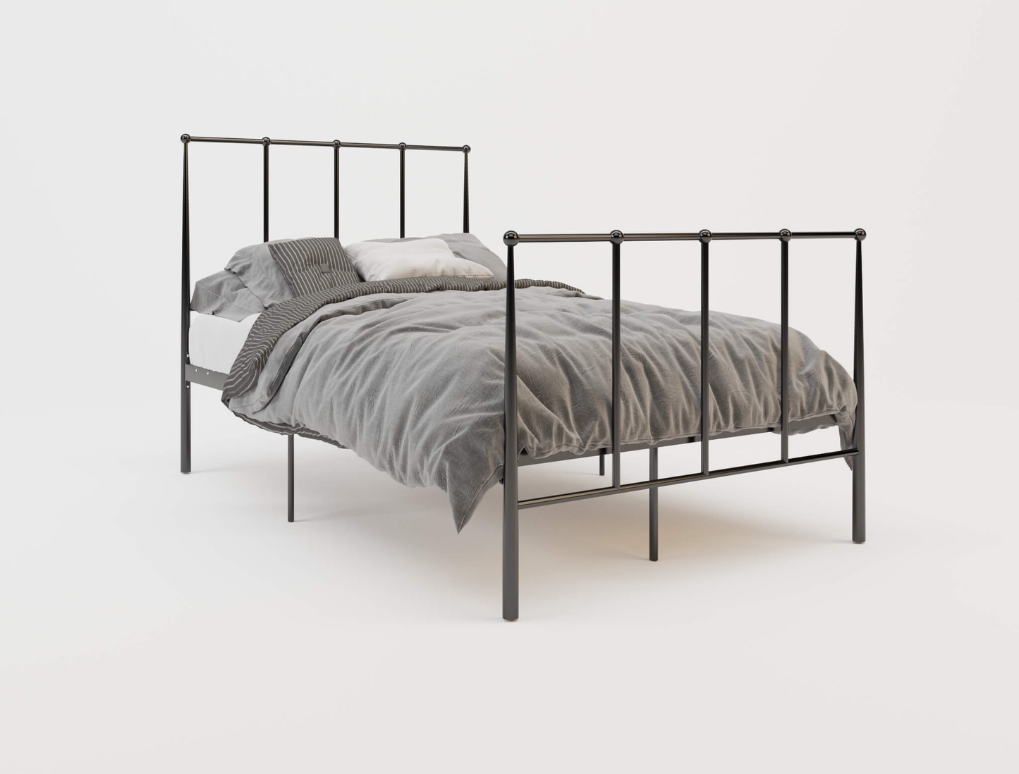 top view of a king single bed frame with mattress and pillows in a white background from Isaak