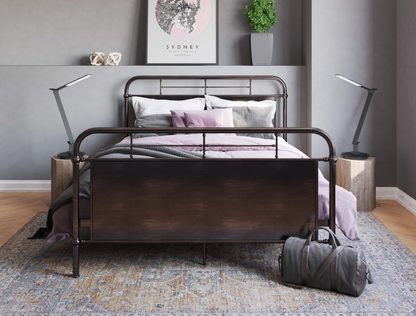 front view of a double bed frame with mattress and pillows in a bedroom from Isaak