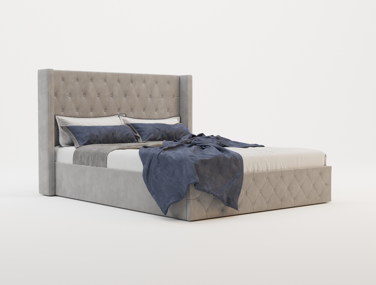 top view of a double bed frame with mattress and pillows in a white background from Isaak