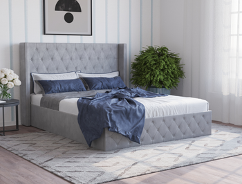 Kuiper Grey Velvet Gas Lift King Bed Frame