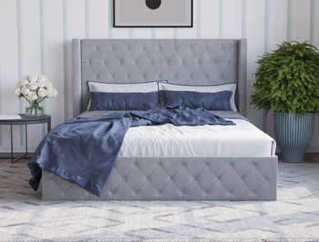 Kuiper Grey Velvet Gas Lift King Bed Frame