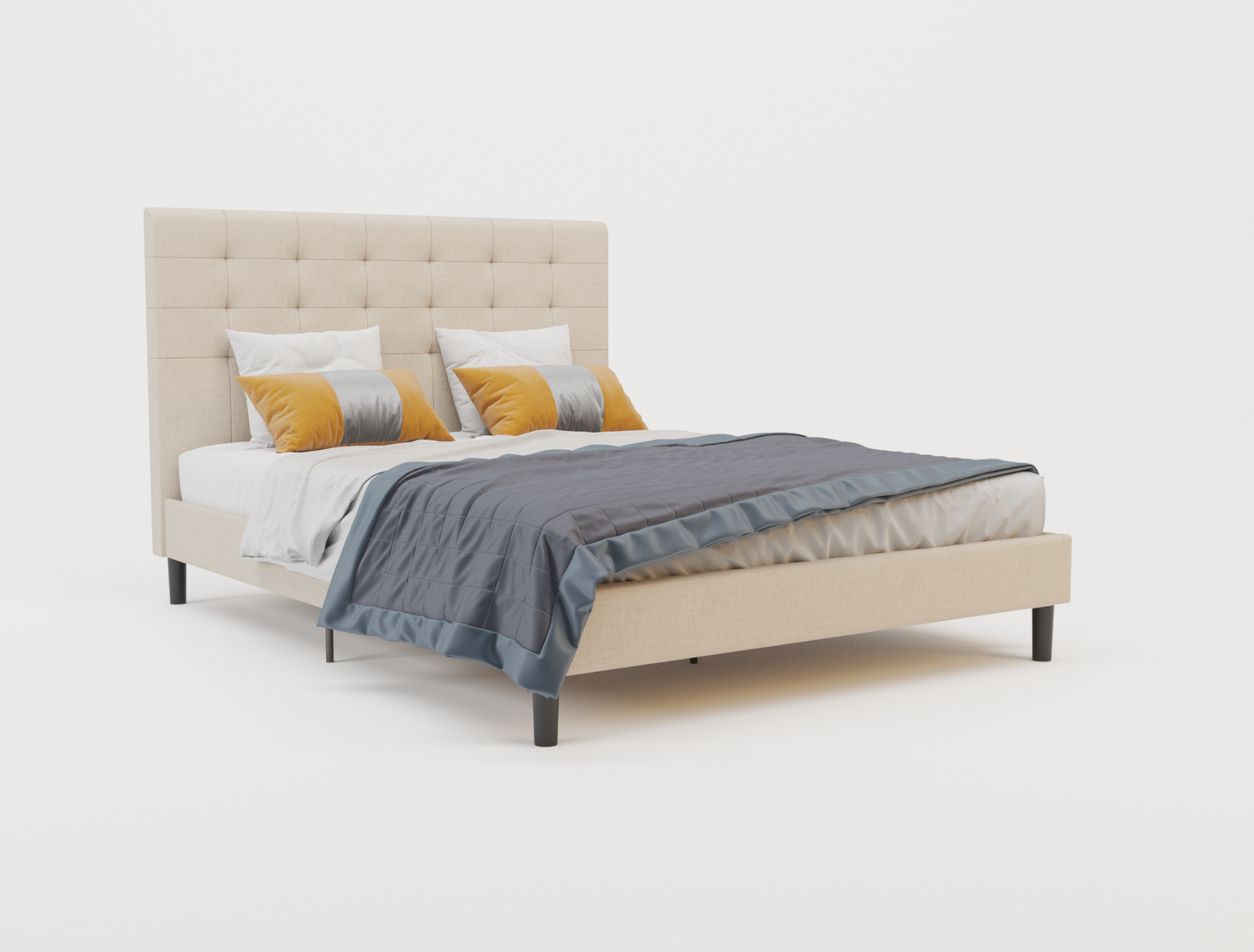 top view of a double bed frame with mattress and pillows in a white background from Isaak