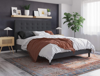 Kylie Button Charcoal Fabric Double Bed Frame