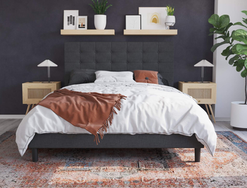 Kylie Button Charcoal Fabric Double Bed Frame