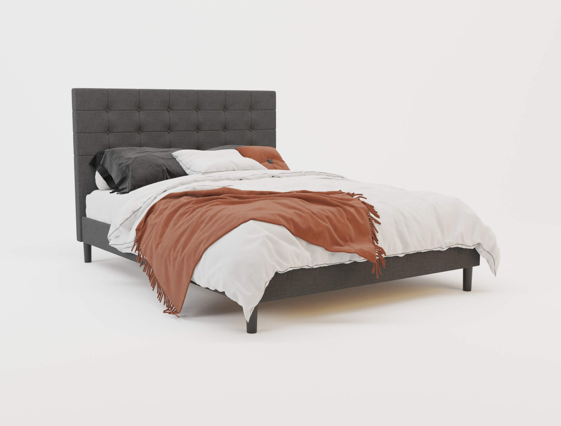 top view of a king single bed frame with mattress and pillows in a white background from Isaak