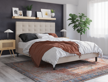 Kylie Buttoned Beige Fabric King Bed Frame