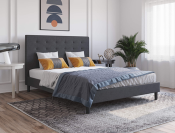 Kylie Buttoned Charcoal Fabric Double Bed Frame