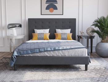 Kylie Buttoned Charcoal Fabric Double Bed Frame