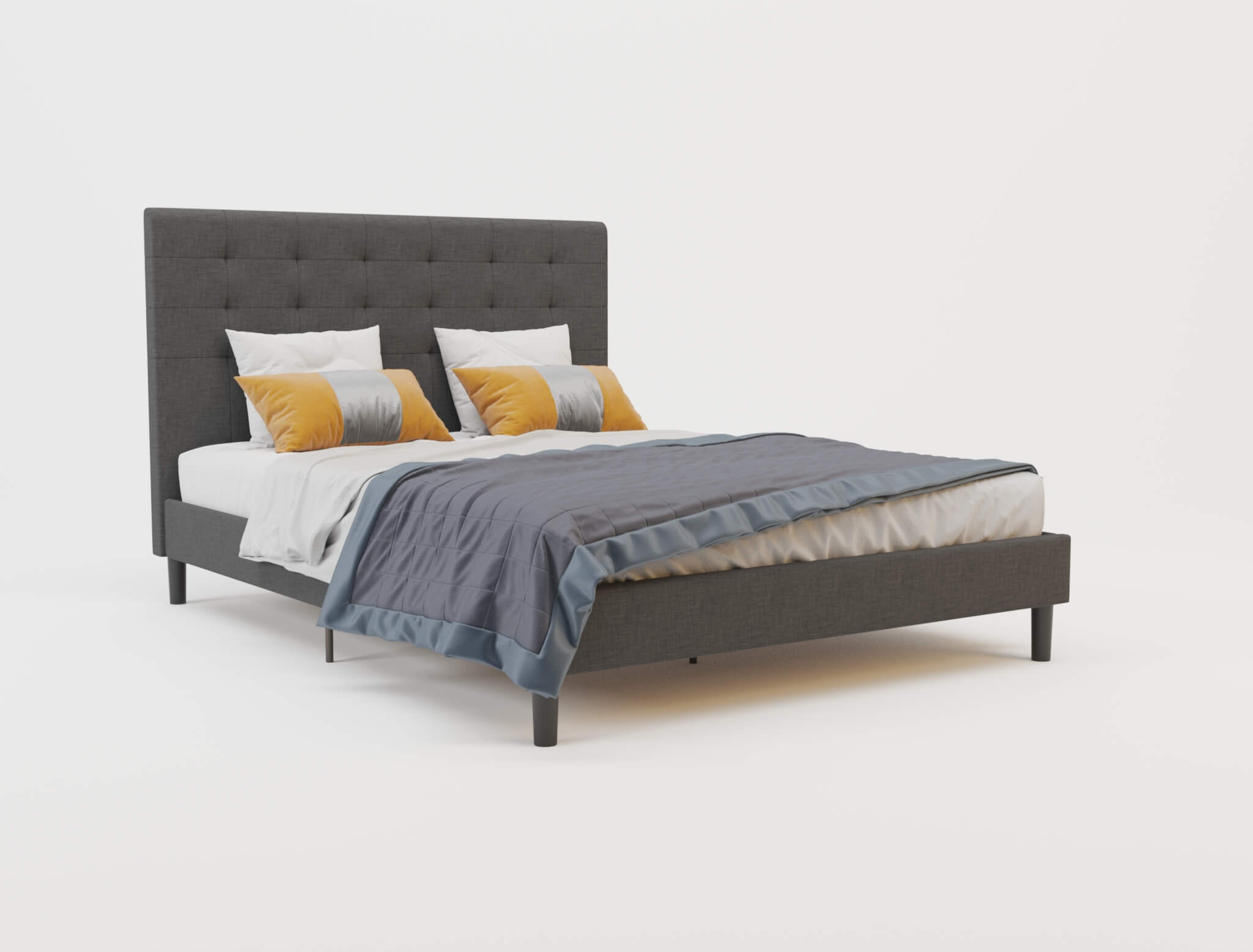 top view of a king single bed frame with mattress and pillows in a white background from Isaak