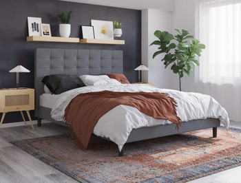 Kylie Buttoned Grey Fabric Double Bed Frame