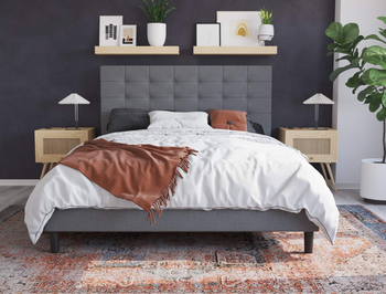 Kylie Buttoned Grey Fabric Double Bed Frame