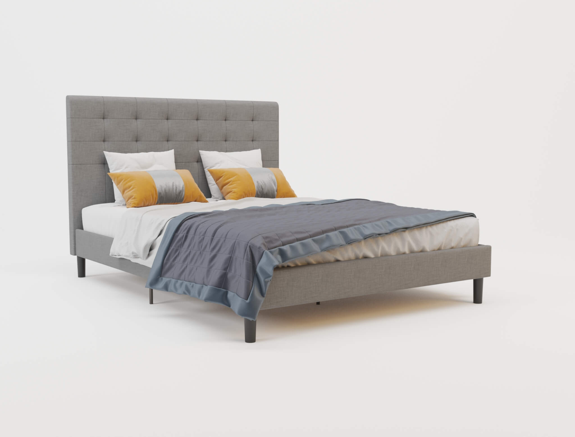 top view of a double bed frame with mattress and pillows in a white background from Isaak