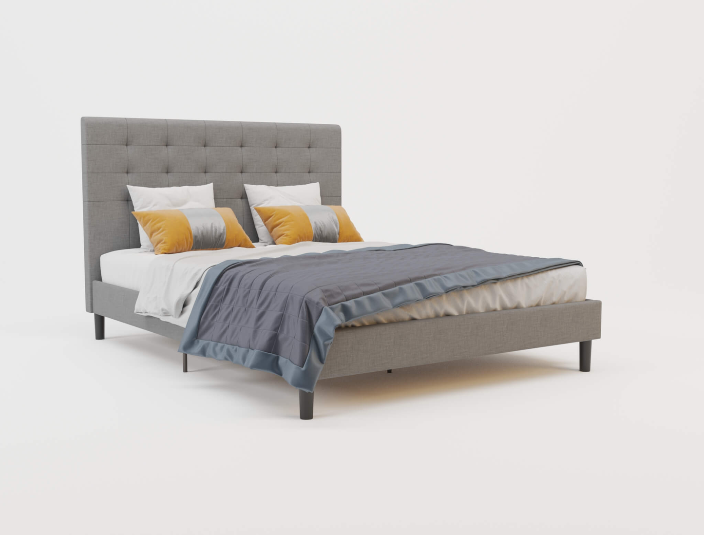 top view of a king bed frame with mattress and pillows in a white background from Isaak